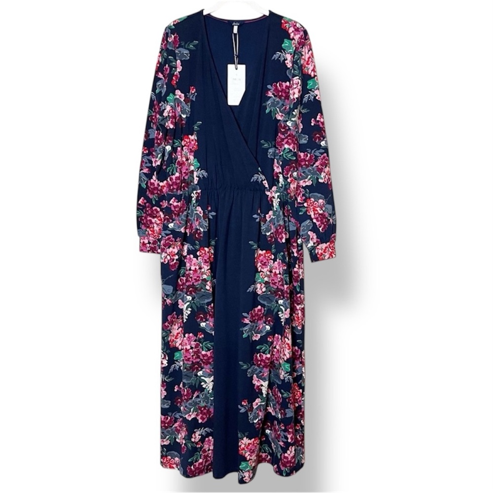 Joules NWT Scarlet Jersey Midi Wrap Dress 14 navy blue pink floral long sleeve